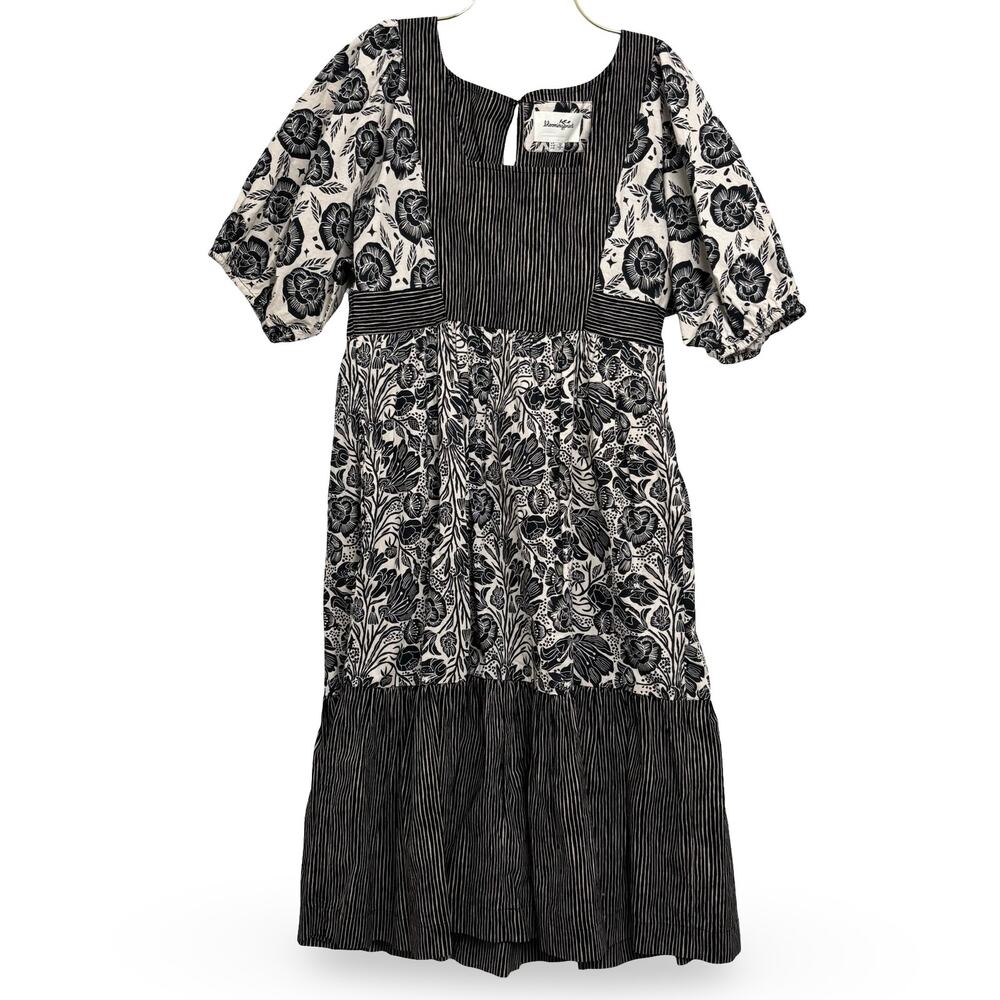 Anthropologie Bloomingprint Cotton FloralPrint Midi Dress Square Neckline Size 8